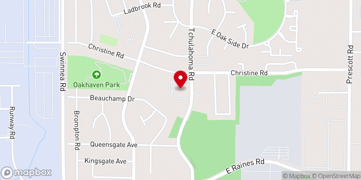 Map showing location of Oakhaven Baptist Church