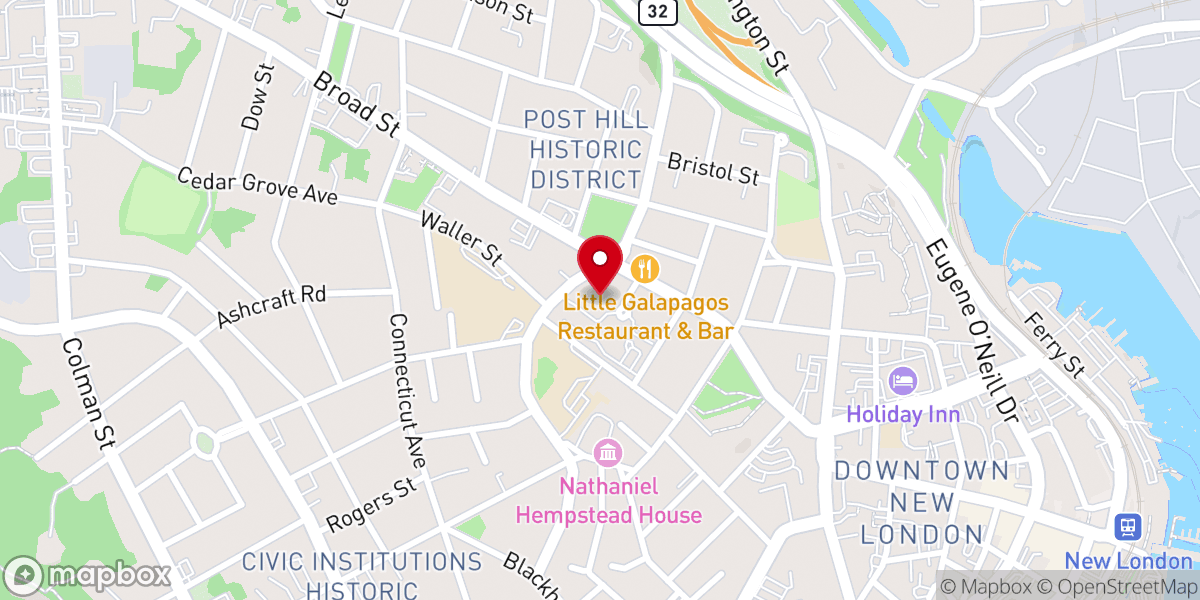 Map showing location of New London Spanish Seventh-day Adventist Church