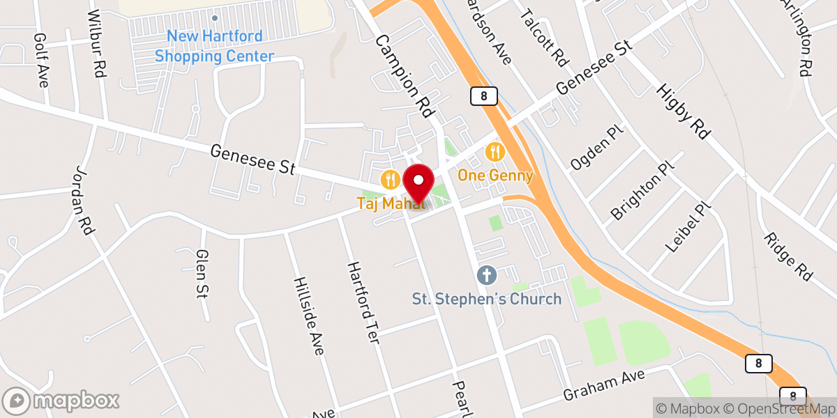 Map showing location of New Hartford Presbyterian Church