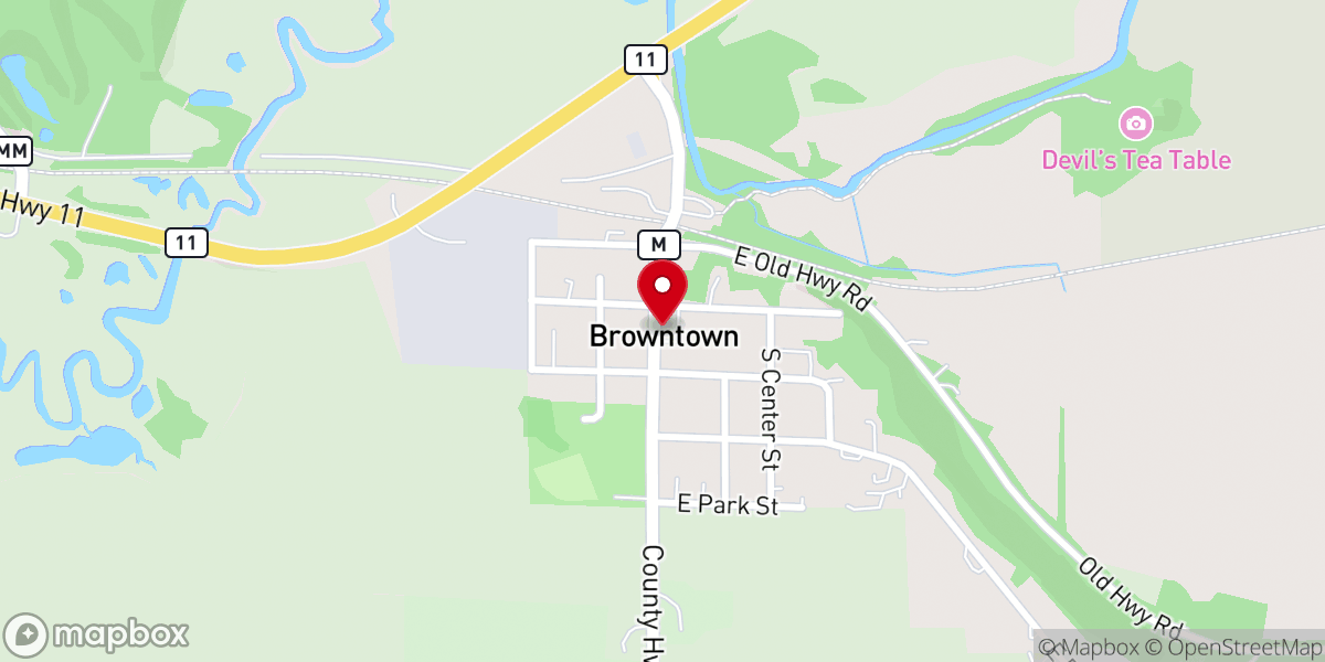Map showing location of Browntown Village Hall
