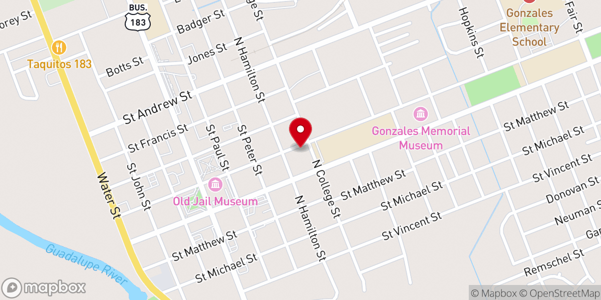 Map showing location of Catholic Community of Gonz. and Waelder