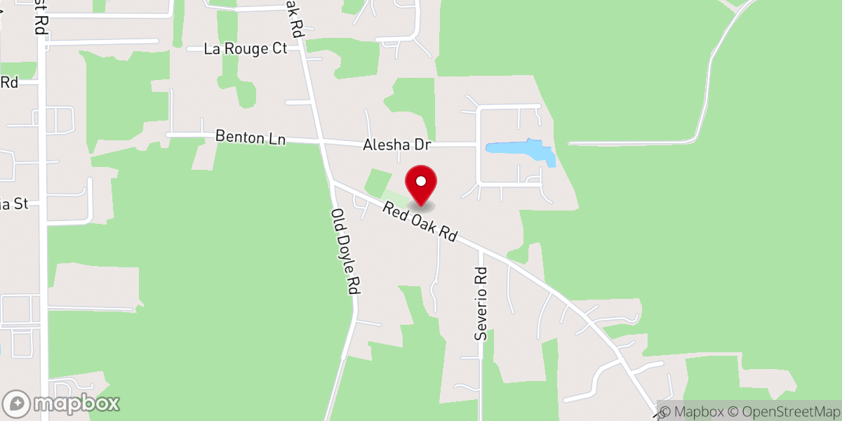 Map showing location of Red Oak Baptist Church