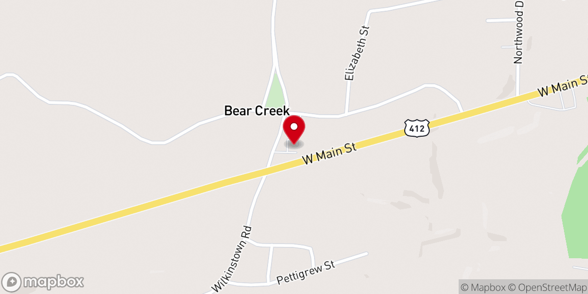 Map showing location of Bear Creek Baptist Church