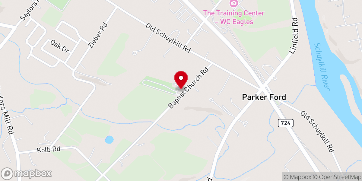 Map showing location of Parkerford Baptist Church