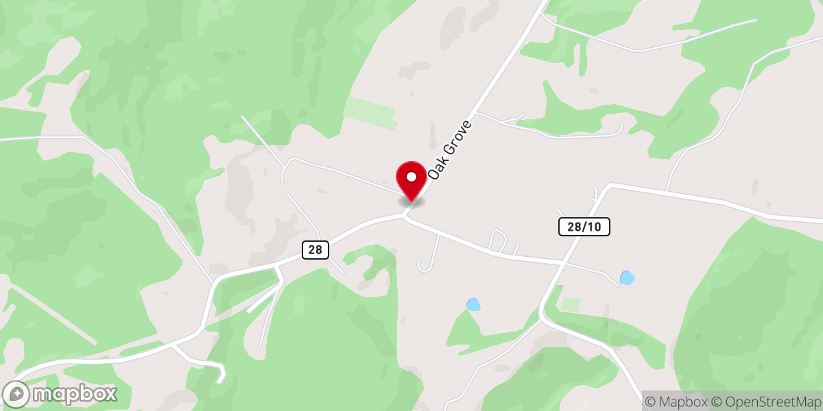 Map showing location of Oak Grove Baptist Church