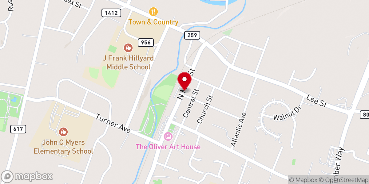 Map showing location of J & B's Country Store & The Country Cafe & Bakery