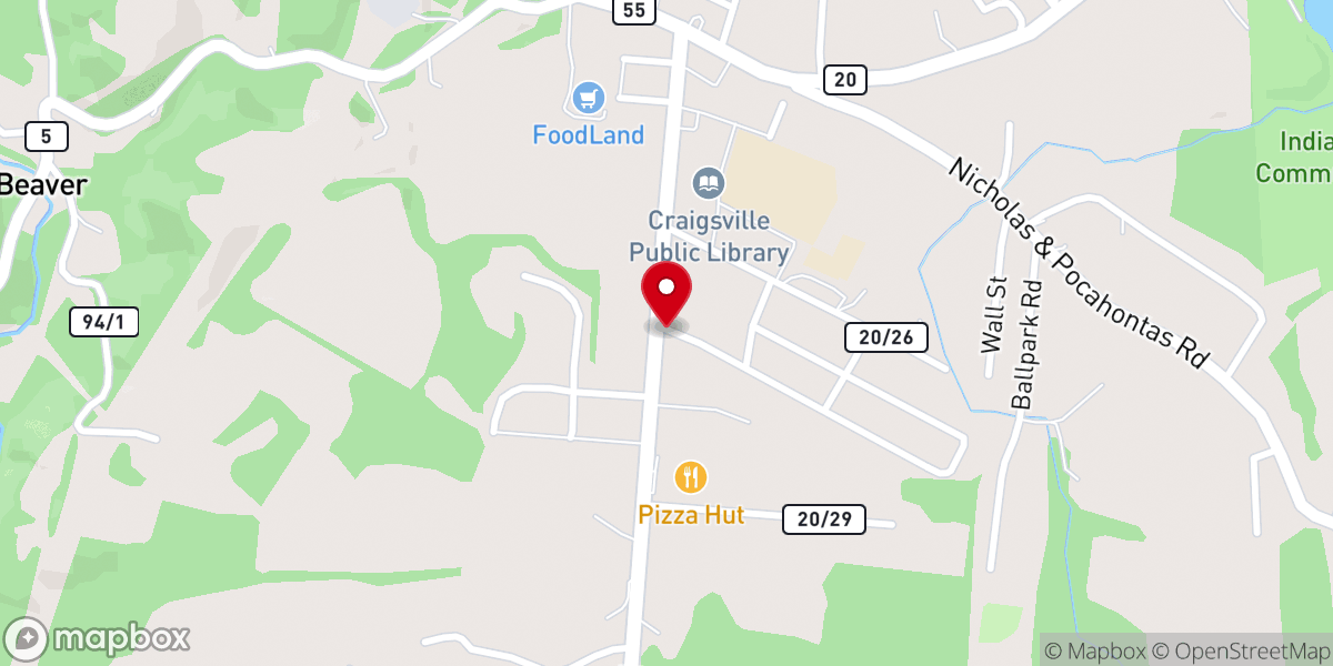 Map showing location of Craigsville Church of God
