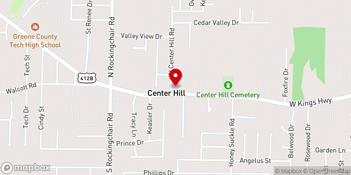 Map showing location of Center Hill First Baptist Church