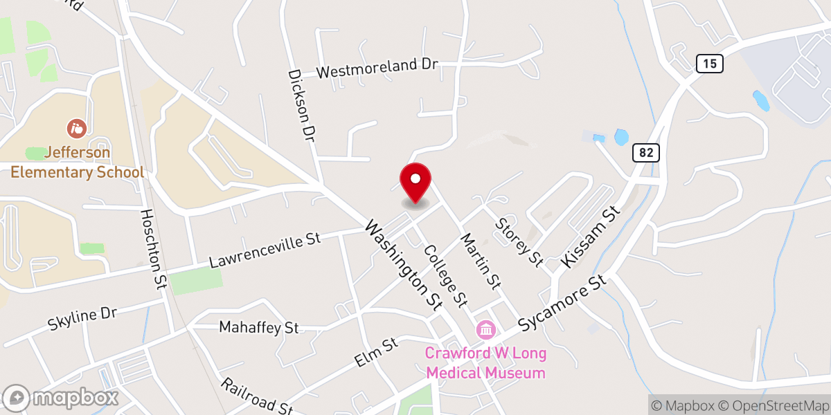 Map showing location of First Baptist Church Jefferson Offices