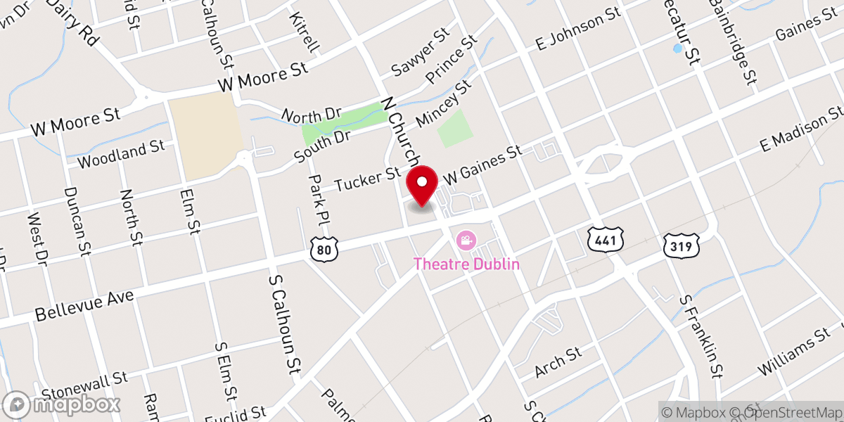 Map showing location of First Baptist Church