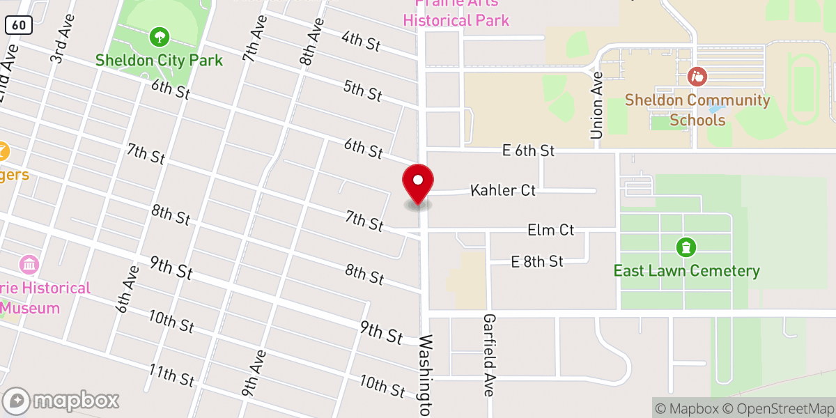 Map showing location of First Reformed Church of Sheldon