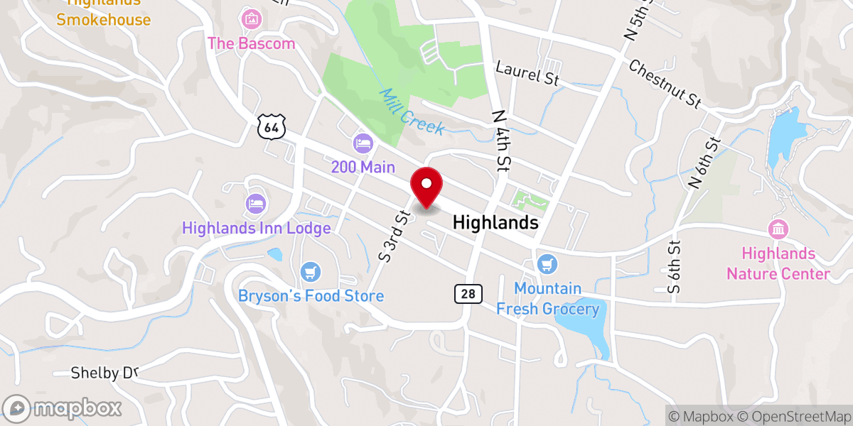 Map showing location of Highlands United Methodist Church