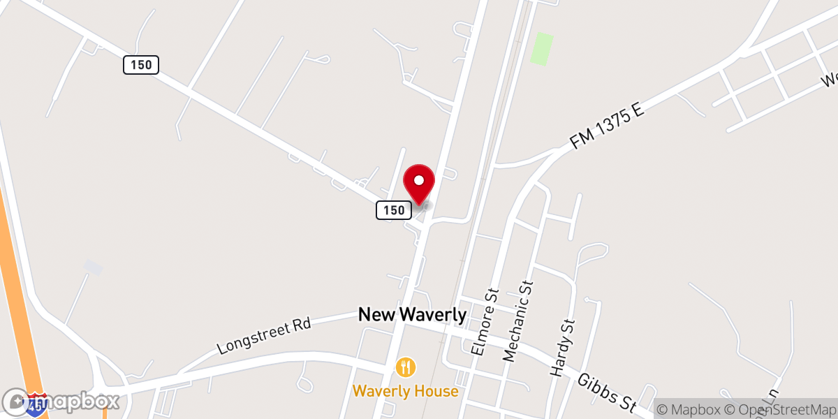 Map showing location of New Waverly Church of Christ