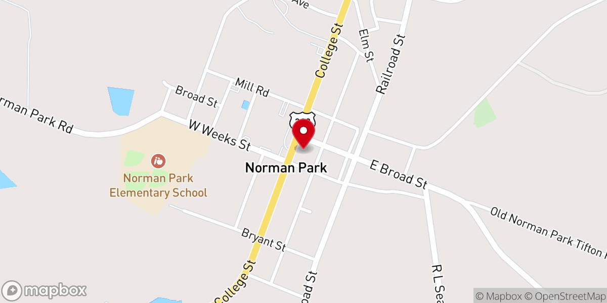 Map showing location of First Baptist Church Norman Park