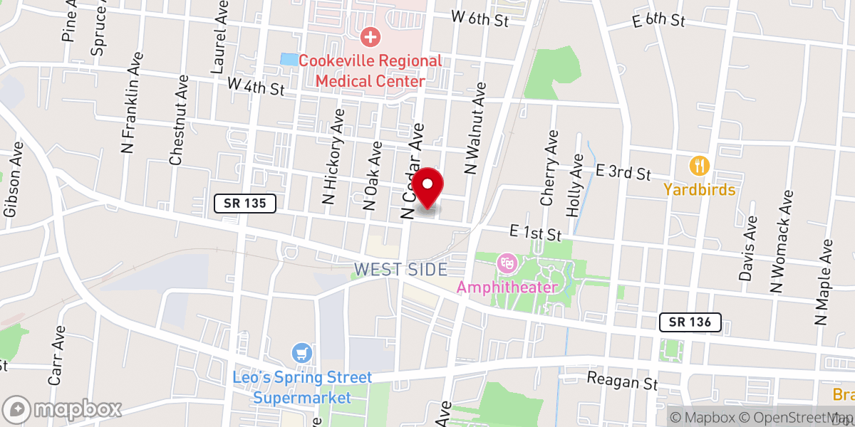 Map showing location of Unitarian Universalist Congregation of Cookeville