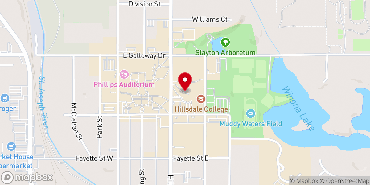 Map showing location of Hillsdale College
