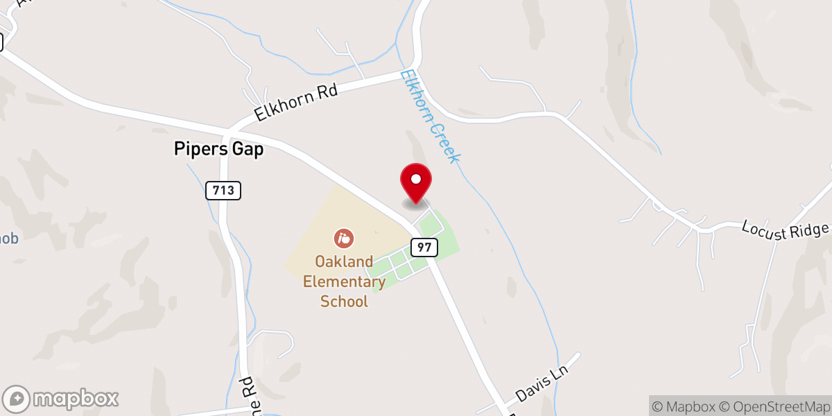 Map showing location of Oakland United Methodist Church