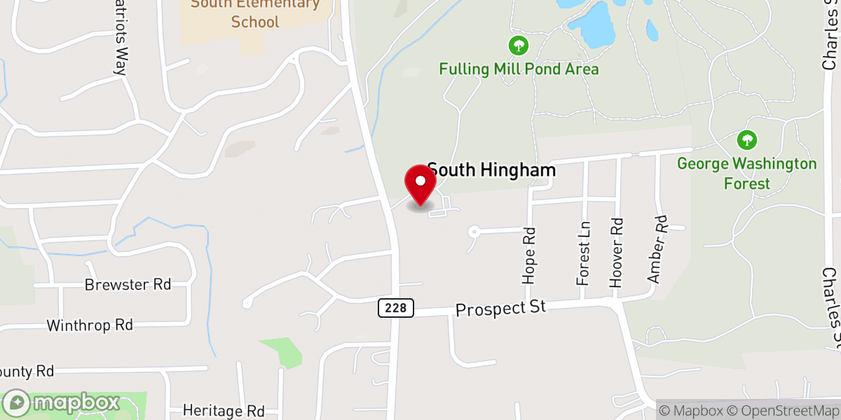 Map showing location of Hingham Lutheran Church