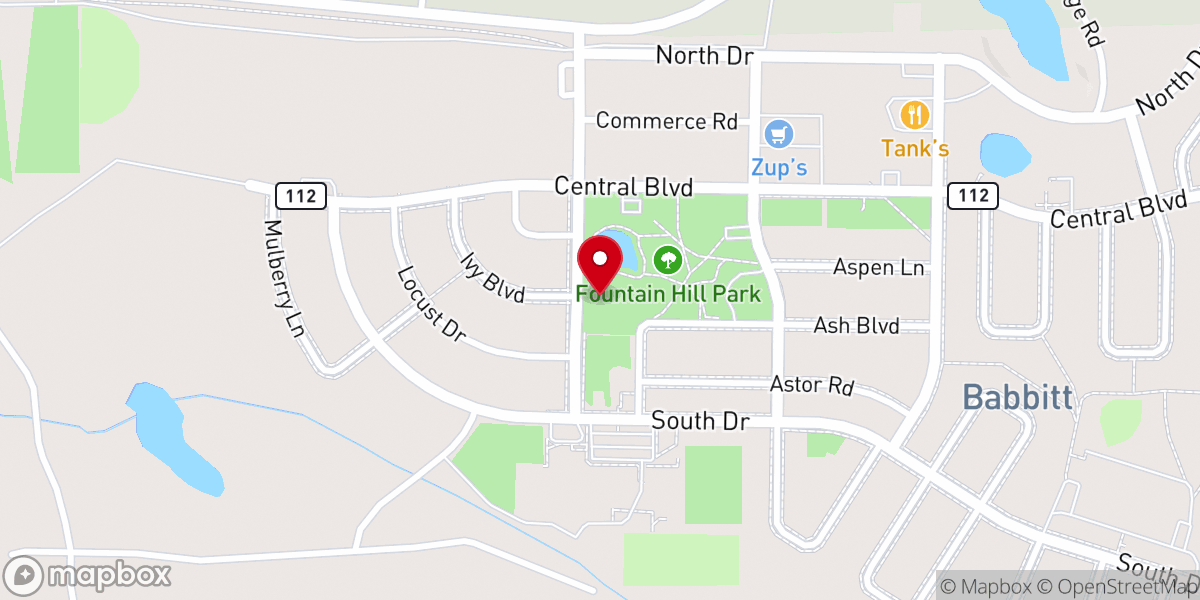 Map showing location of Babbitt Assembly of God Church