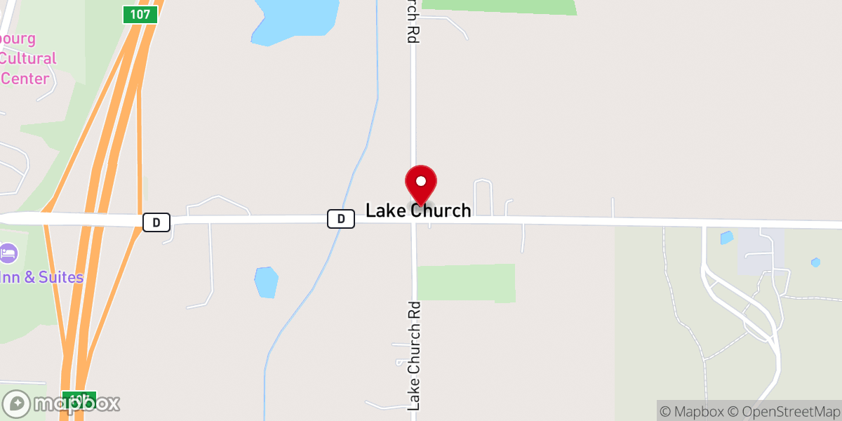 Map showing location of Lake Church