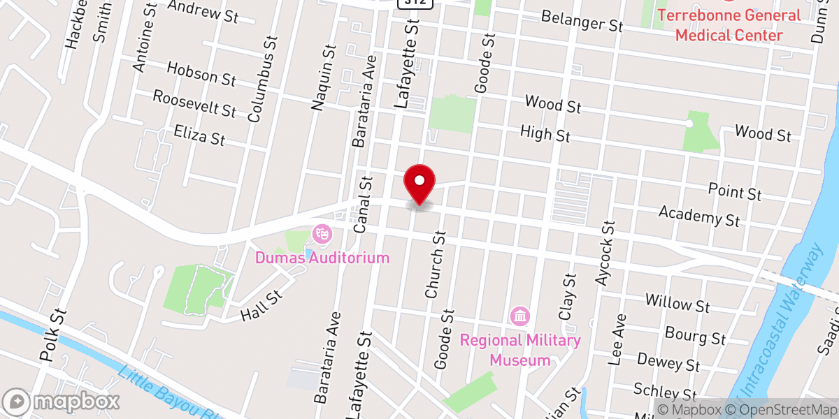 Map showing location of Terrebonne Parish Homeless