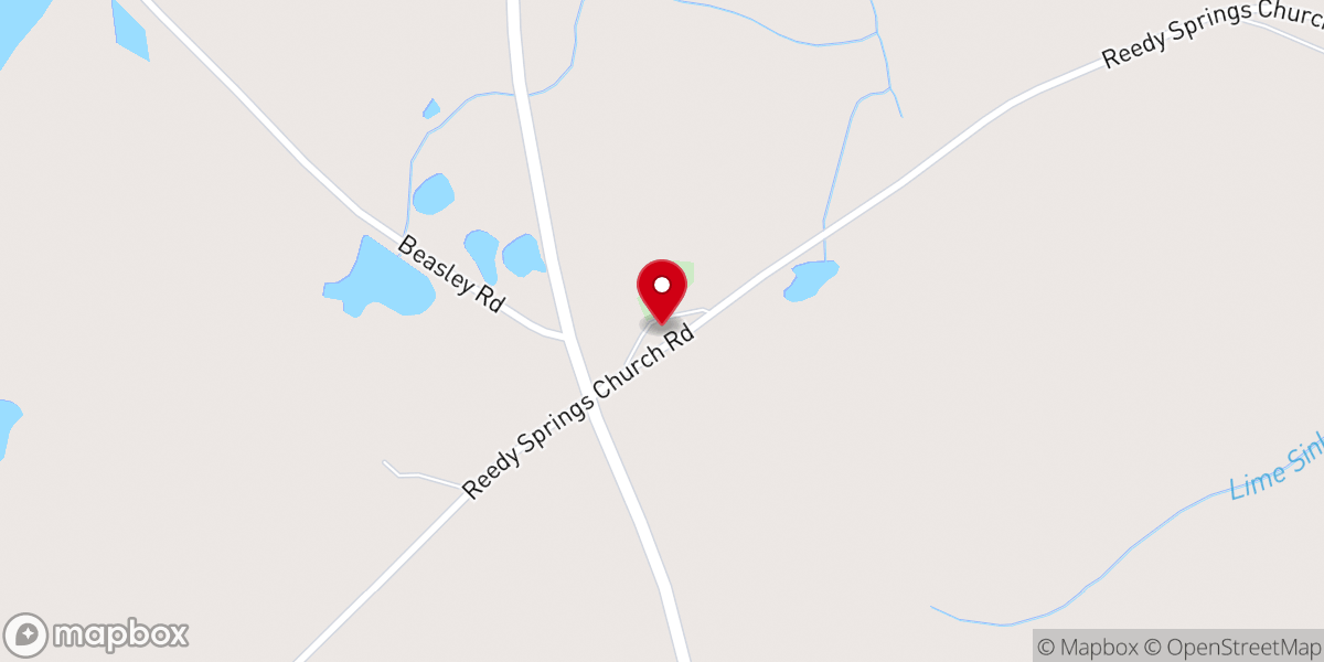 Map showing location of Reedy Springs Primitive Baptist Church