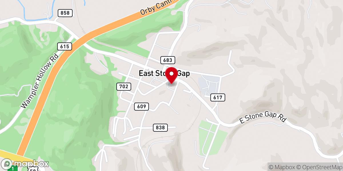 Map showing location of East Stone Gap Methodist Church