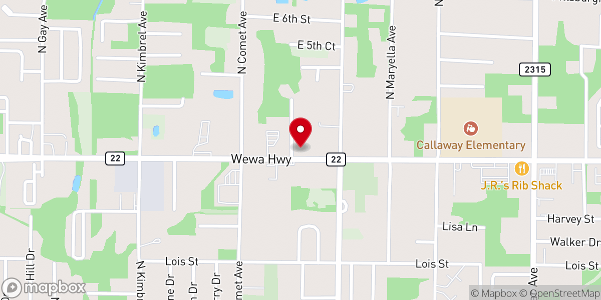 Map showing location of Callaway Methodist Church