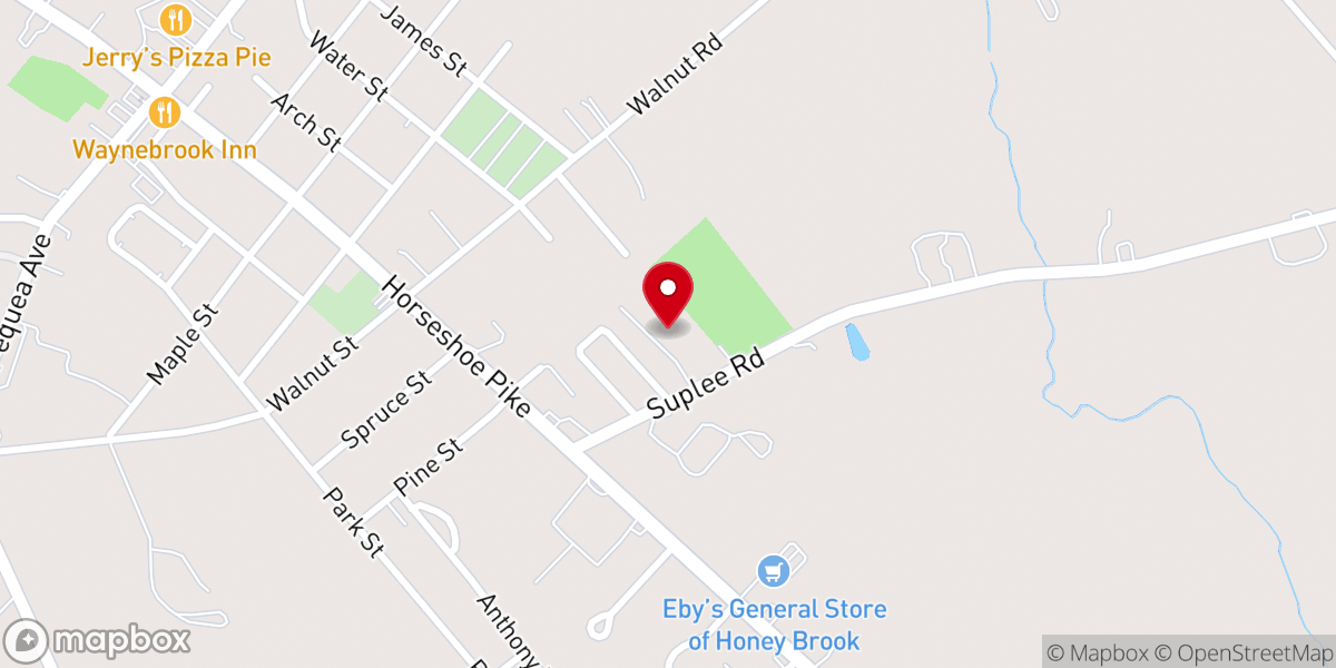 Map showing location of Honey Brook Baptist Church (The Brook)