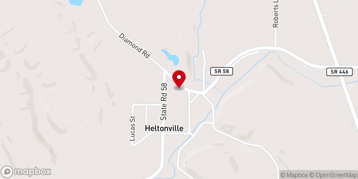 Map showing location of Heltonville Christian Church