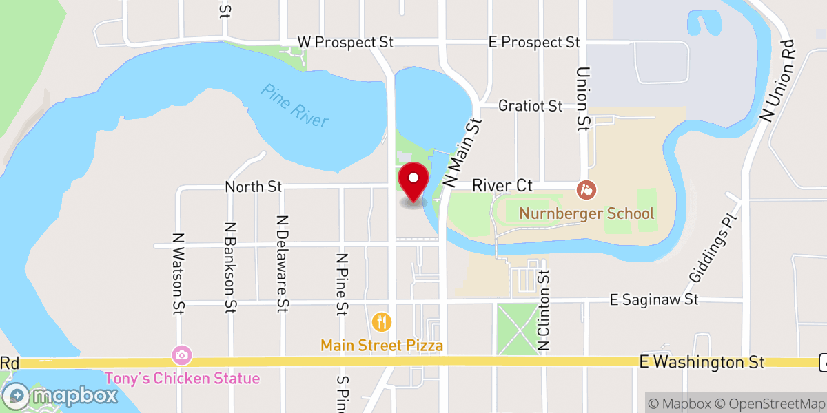 Map showing location of City Hall St. Louis, Michigan