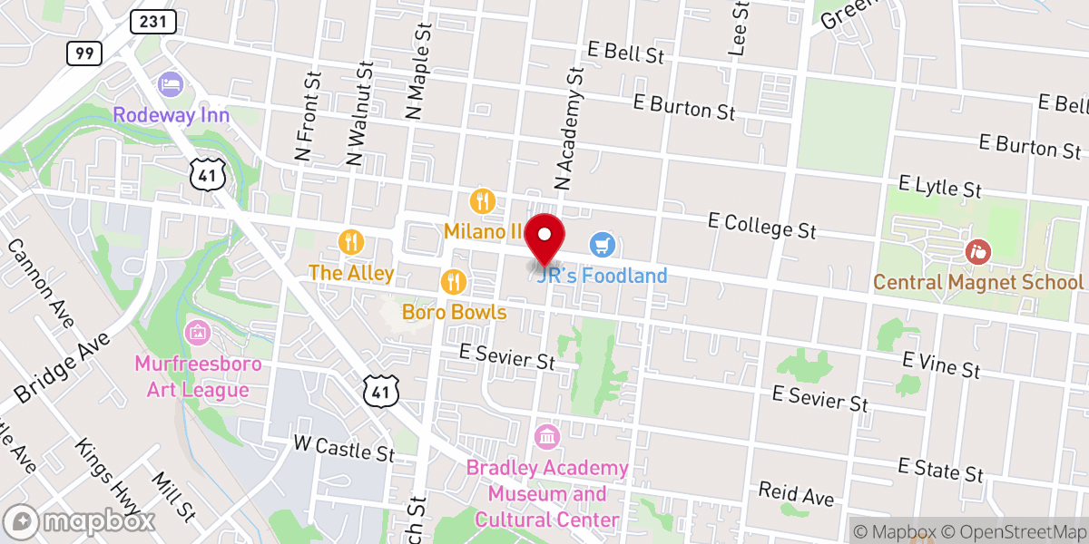 Map showing location of East Main church of Christ