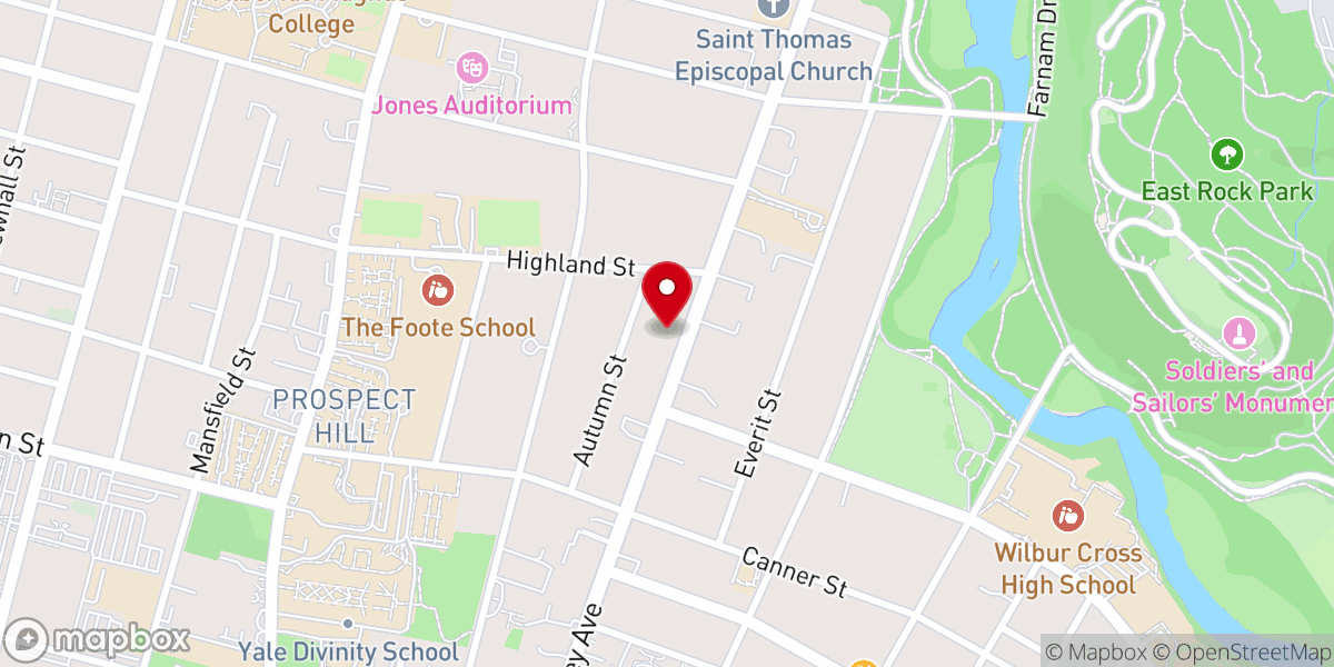 Map showing location of First Unitarian Universalist Society of New Haven