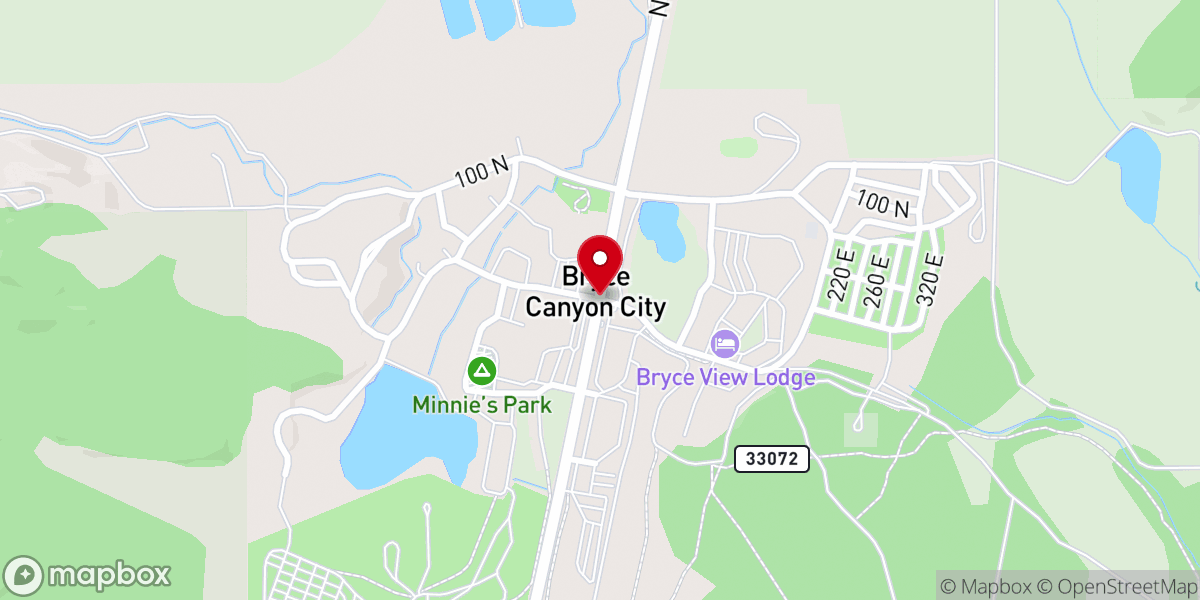Map showing location of Bryce Canyon City