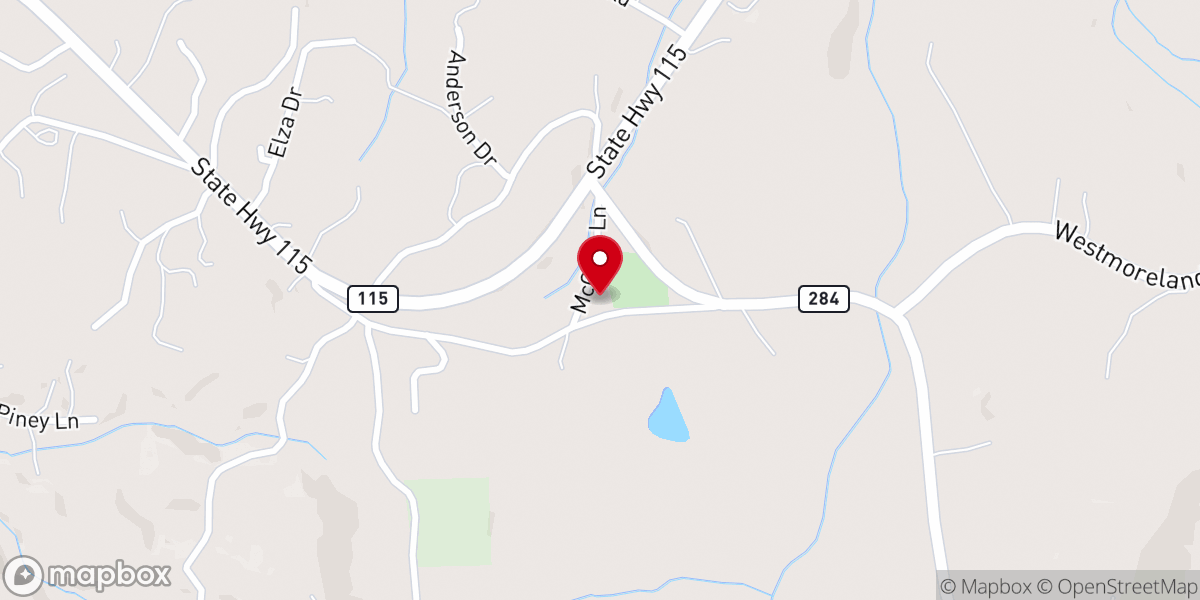 Map showing location of Sugar Creek Church