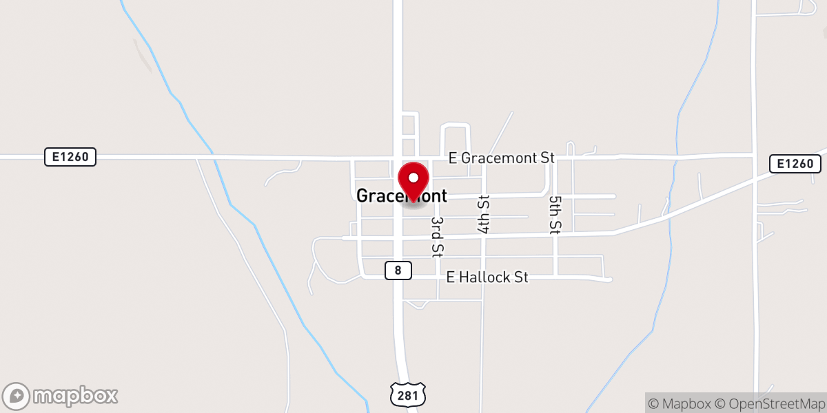 Map showing location of Gracemont Church