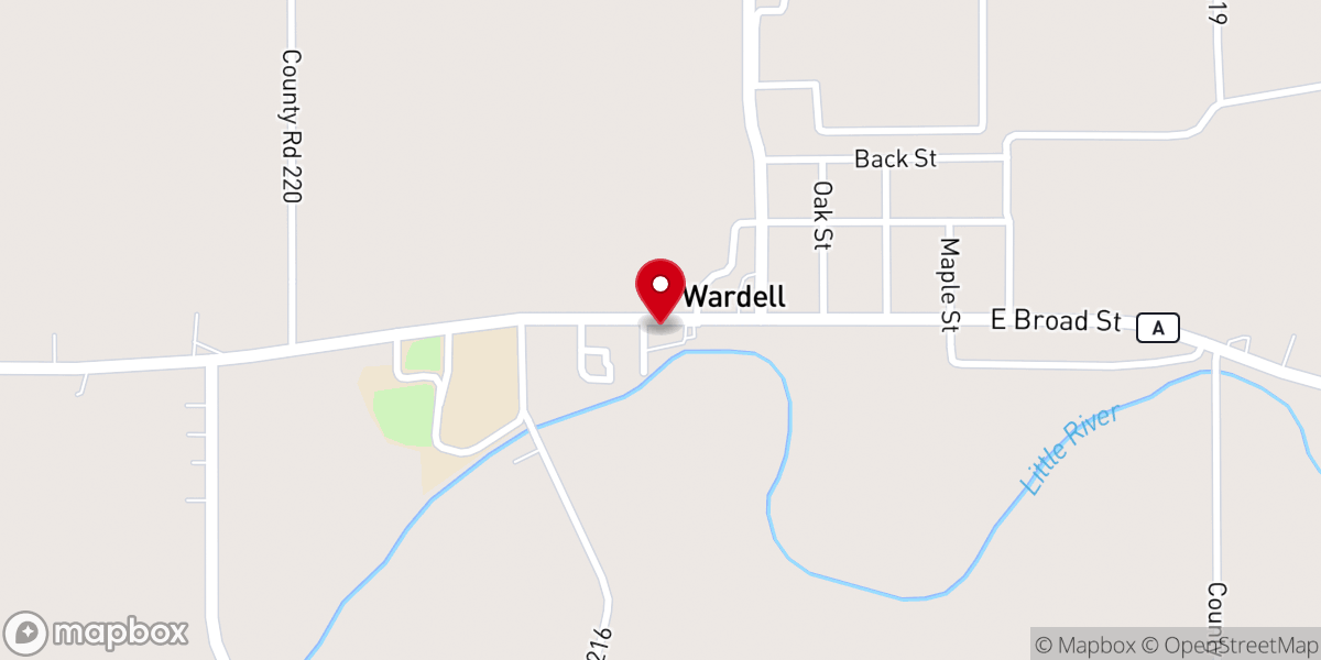 Map showing location of Wardell Baptist Church