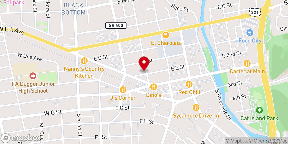 Map showing location of Elizabethton First United Methodist Church