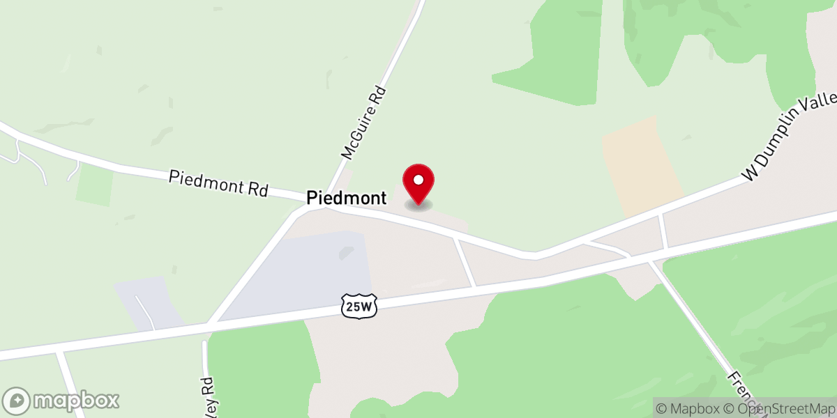 Map showing location of Piedmont Baptist Church