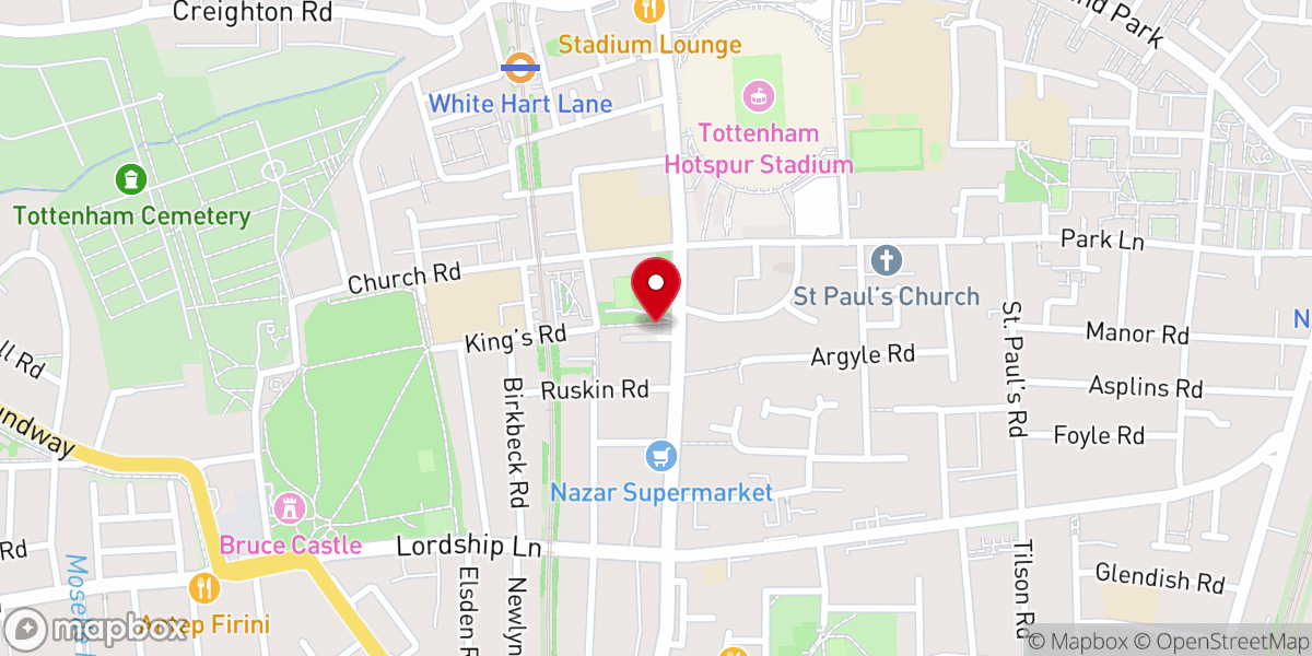 Map showing location of Tottenham Baptist Church