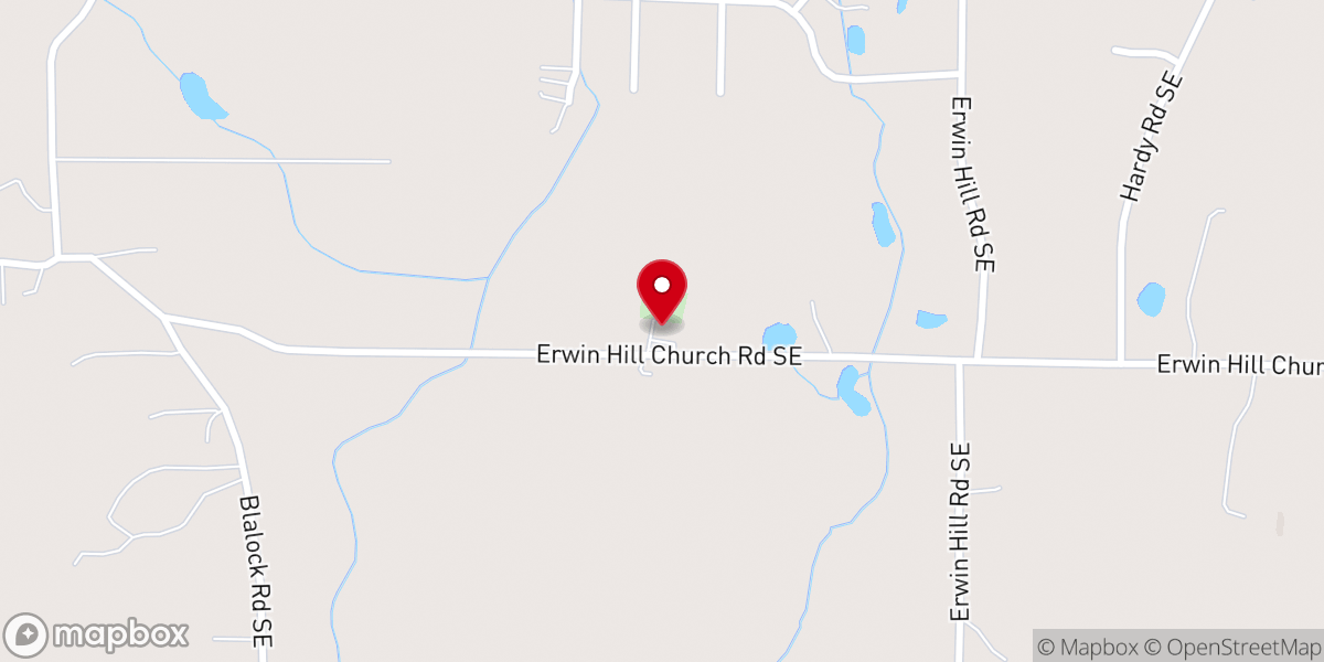 Map showing location of Erwin Hill Church