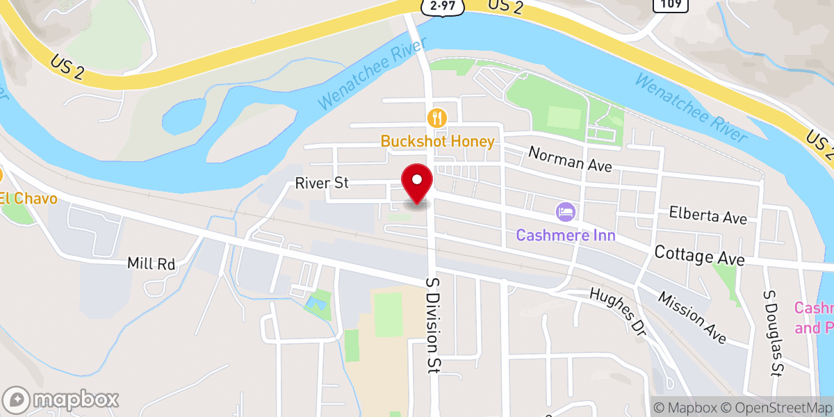 Map showing location of Cashmere Baptist Church