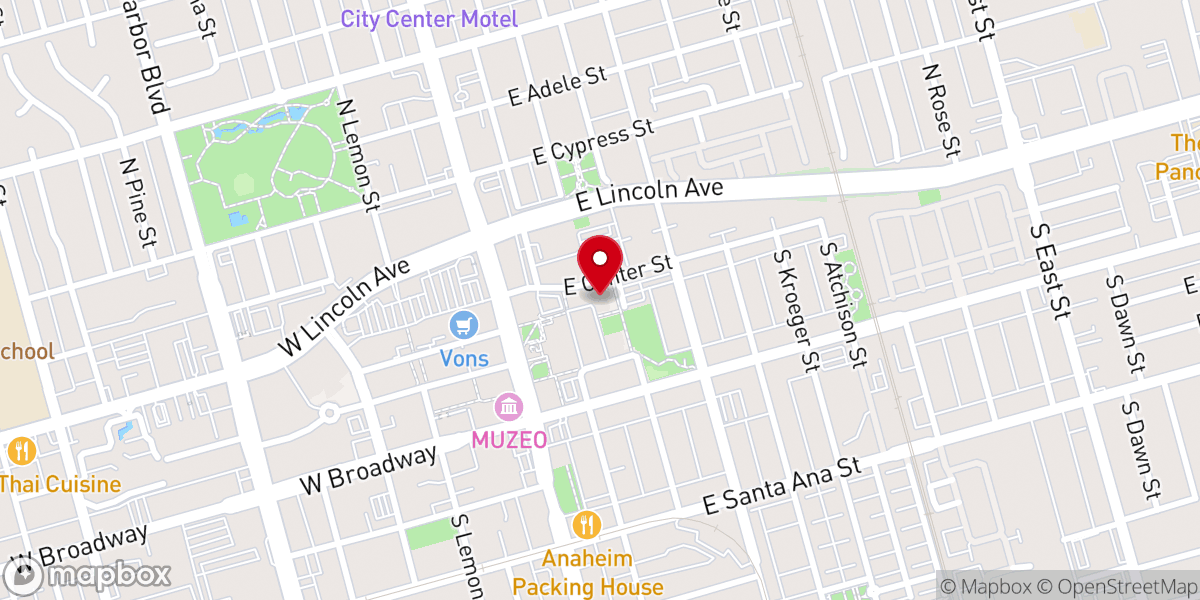 Map showing location of Hope Community Church of Anaheim (Hope CCA)