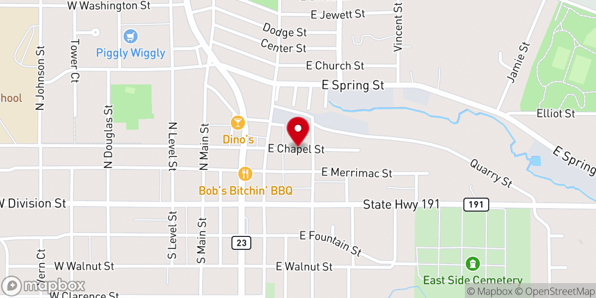 Map showing location of E Chapel St