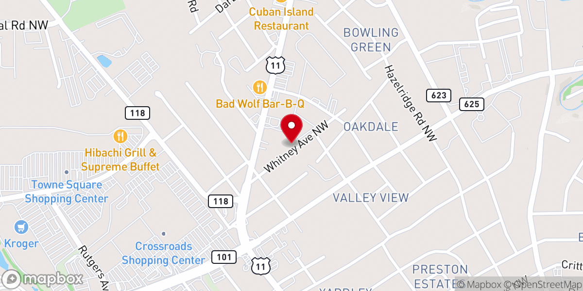 Map showing location of New Harvest Family Worship Center