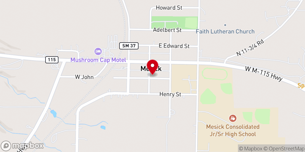 Map showing location of Mesick United Methodist Church