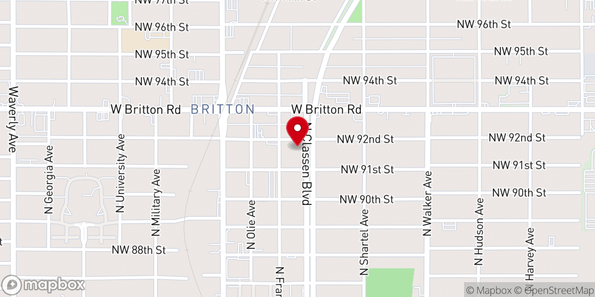 Map showing location of Classen Boulevard Baptist Church