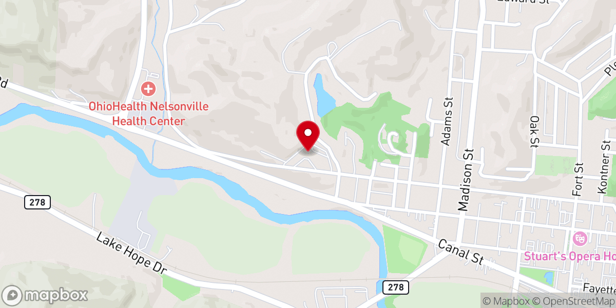 Map showing location of Nelsonville Food Cupboard