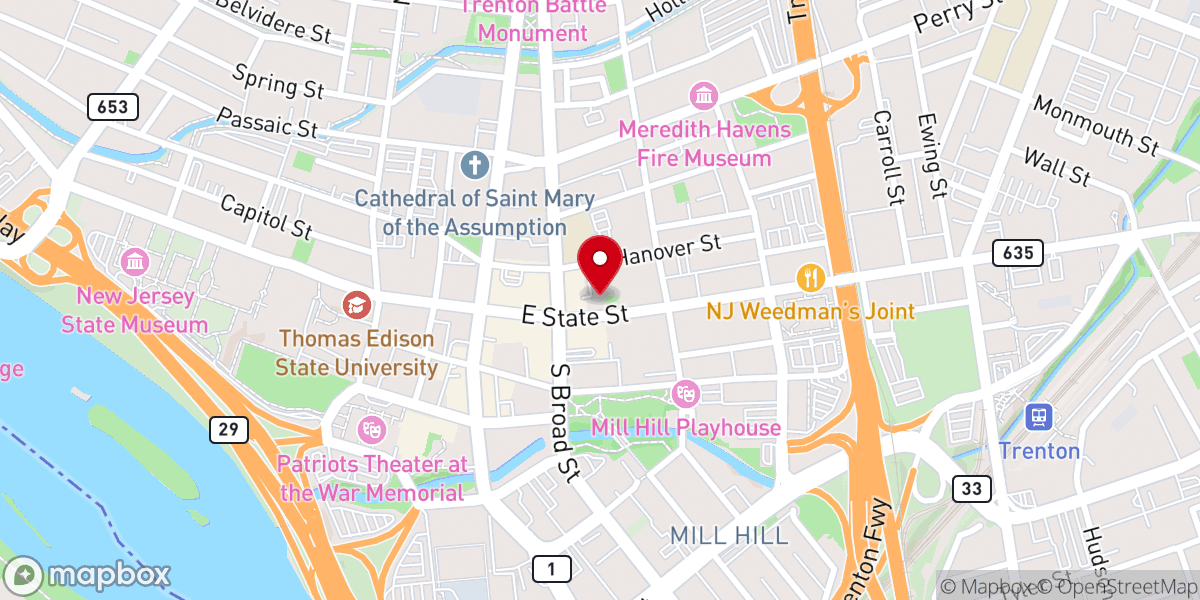 Map showing location of First Presbyterian Church of Trenton