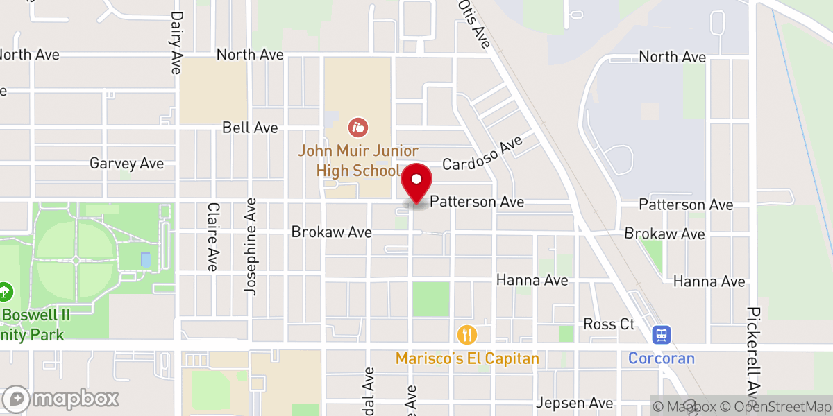 Map showing location of New Life Tabernacle Corcoran